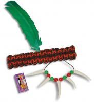 Indianer-Set (Stirnband mit Feder + Halskette + 3 Schminkstife) 