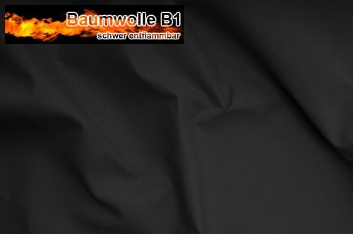 Baumwoll Stoff 130 cm - schwer entflammbar B1 Schwarz