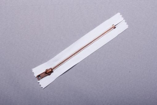Metall-Reißverschluss nicht teilbar - brüniert - 14 cm Weiß