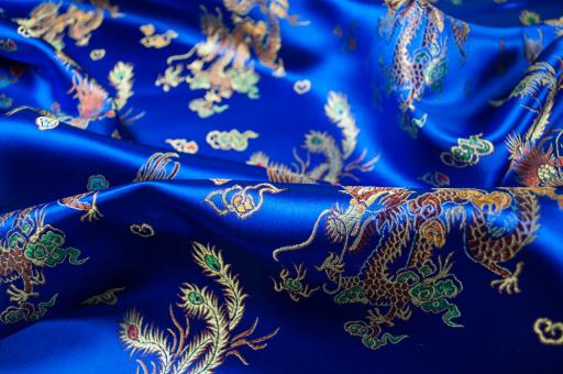 Jacquard-Satin - Chinesische Drachen und Pfauen - Royal 